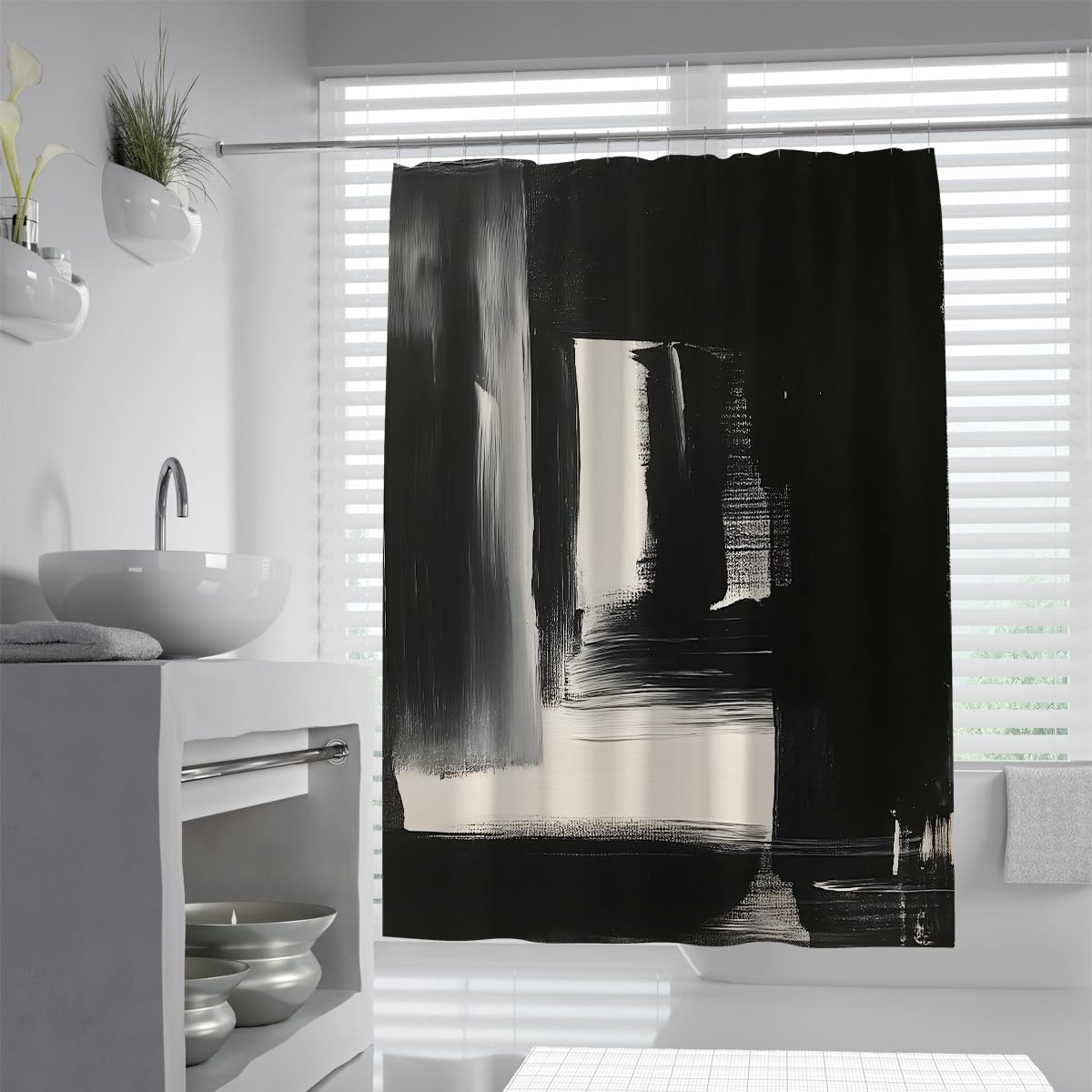 OLLIAR Home Abstract Shower Curtains Brushstroke Color Block Art Pattern Waterproof Fabric Bath Curtain with Hooks Mid-Century Modern Boho Decor for Bathtub 100x200cm