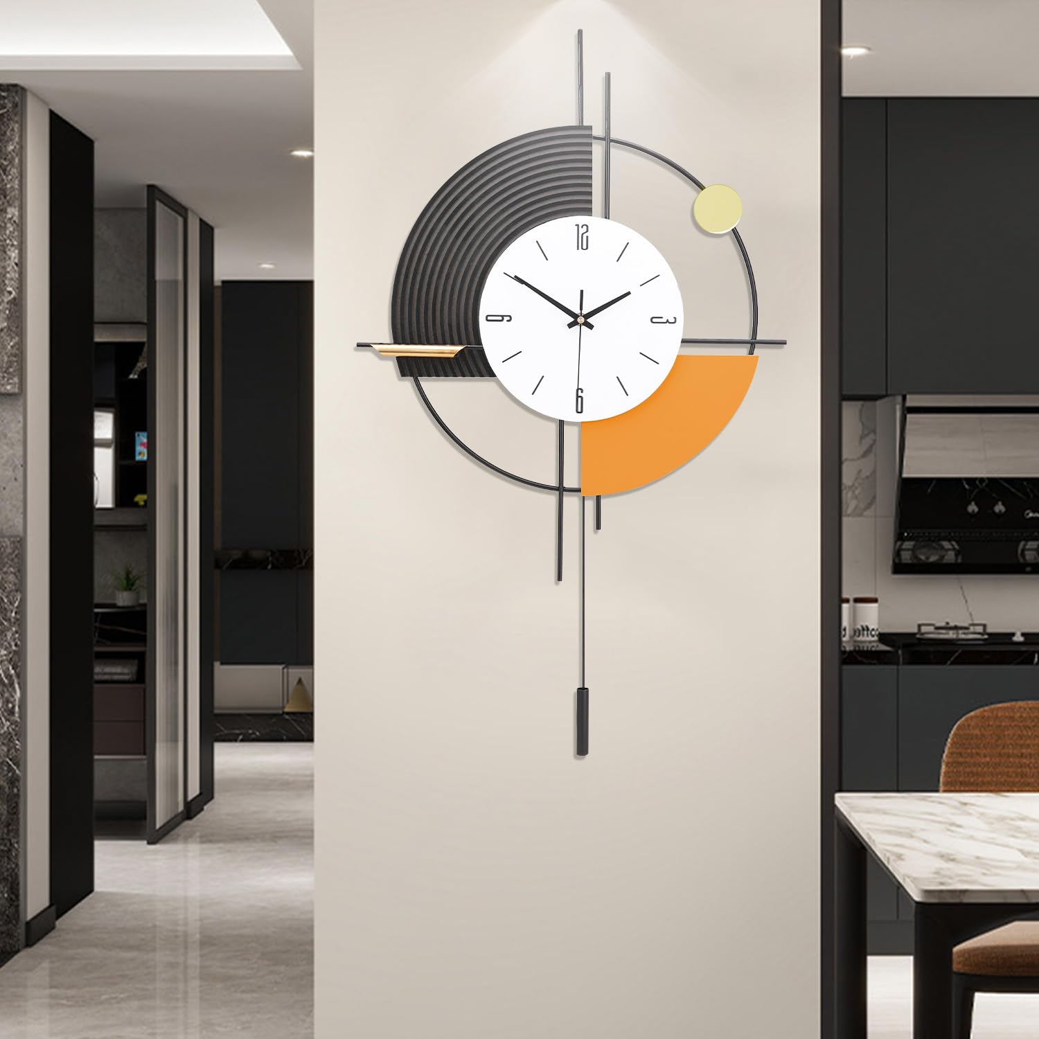 QWANPET Wall Clock with Pendulum,Silent Quality Quartz Battery Operated,Large Wall Clock for Living Room Kitchen Home Bathroom Bedroom Wall Decor,17.7x31inch