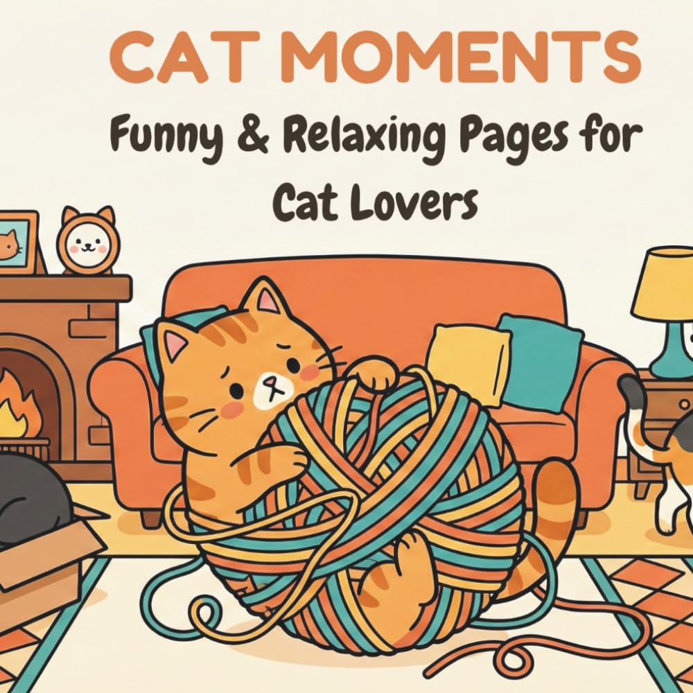 Cat Moments: A Bold & Easy Coloring Book: Funny and Cute Cat Scenarios for Adults, Teens, and Cat Lovers