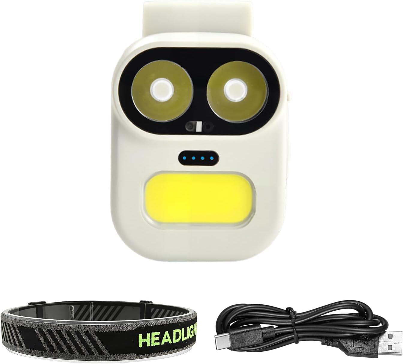 Robot Headlamp with Magnetic Clip & Wave Sensor, 2-in-1 Convertible Clip Light, 6 Modes, 700mAh Type-C, IPX4 Waterproof, for Running Cycling Camping (White)