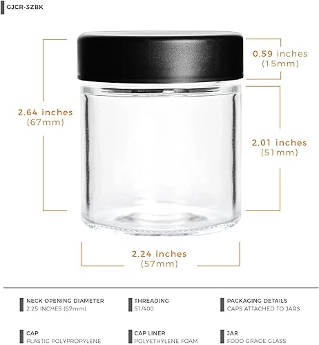 Miniatura 2 de Tarros gruesos de vidrio negros de 3 onzas con tapas negras  0.18 oz  150 recipientes herméticos para aceite, bálsamo labial, cera, cosméticos  Mini