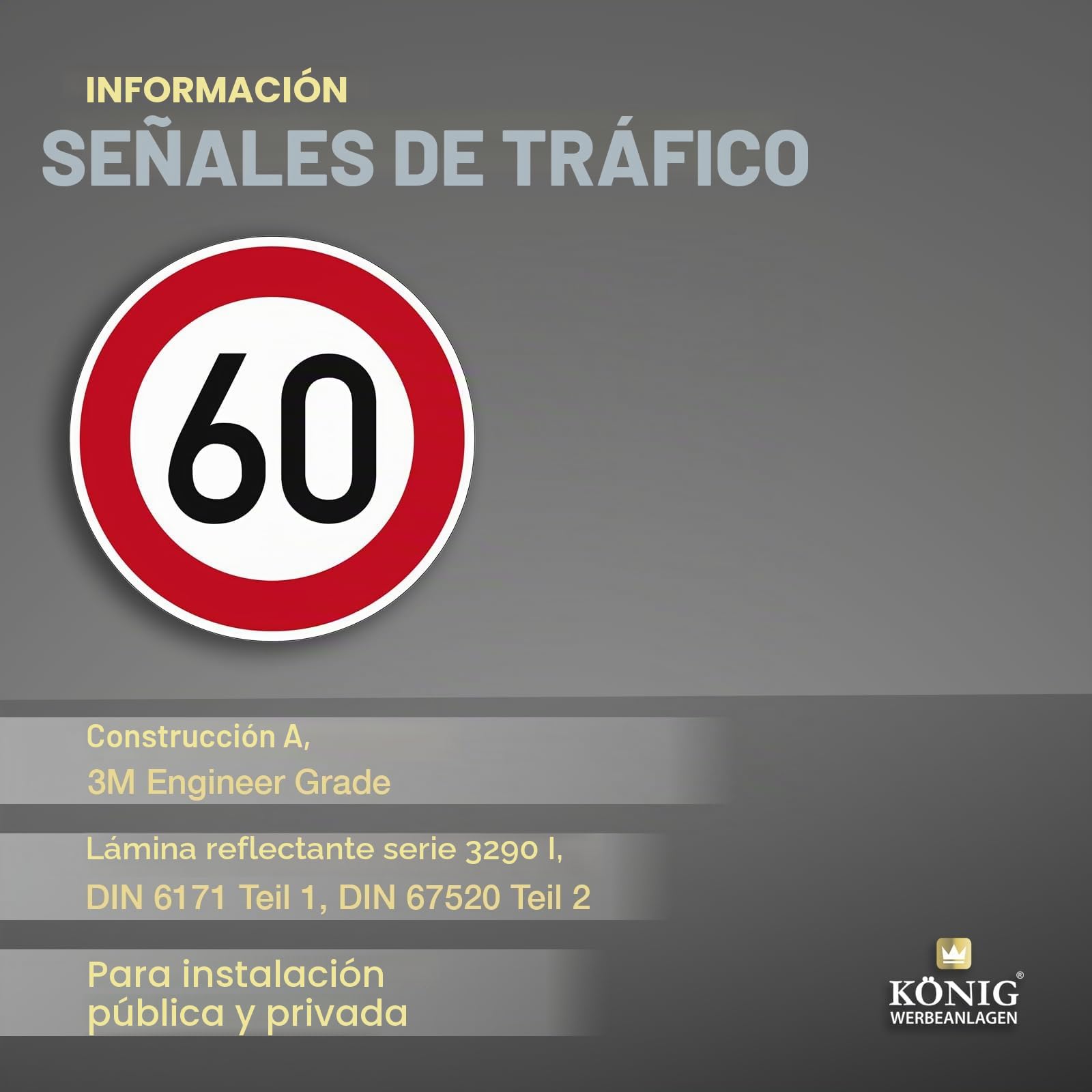 Señal de tráfico Velocidad máxima permitida 60 N° 274-60 | Ø 420 mm, aluminio 2 mm, RA1 | Señal de tráfico original según StVO con marca de calidad RAL | Dreifke