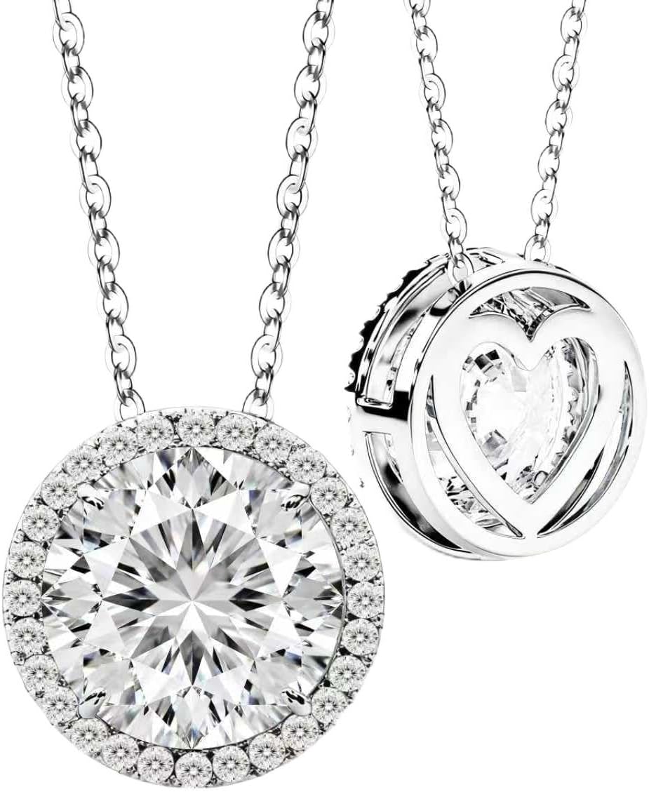 Moissanite Necklace for Women S925 Sterling Silver Jewelry Solitaire Halo Pendant Lab Created Gem for Her Gift for Mothers Day Wedding Anniversary Birthday - to My Wife Daughter Mom Grandma Girlfriend