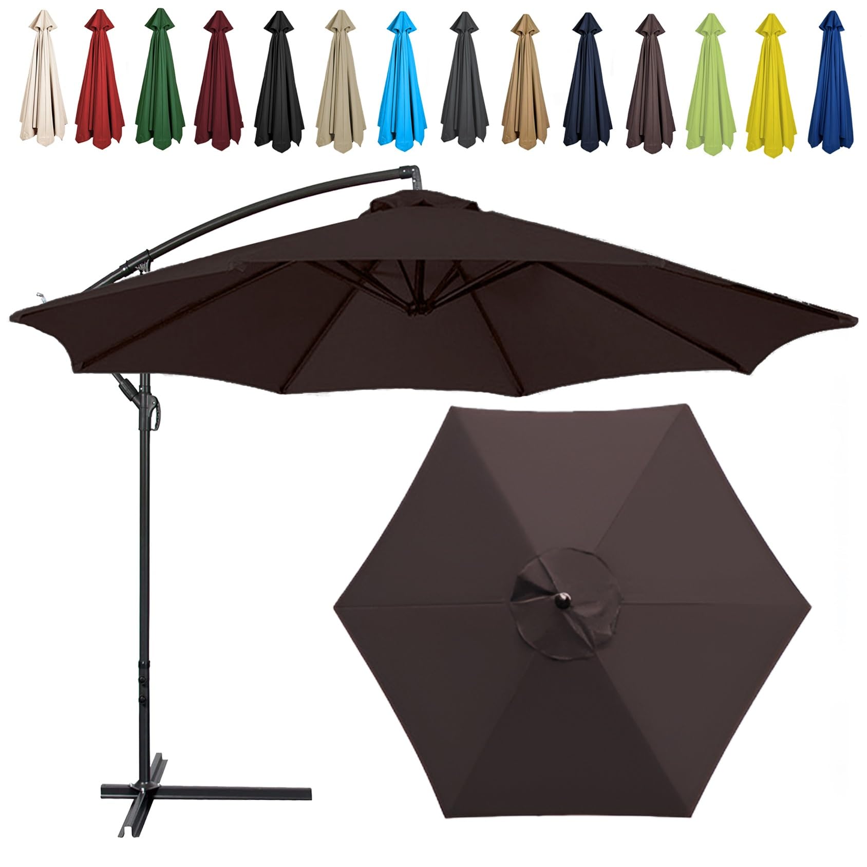 Replacement Parasol Canopy, 2m/2.7m/300cm, 6 Arms/8 Arms, Sun Umbrella Replacement Cloth, Polyester UV Protection Market Table Umbrella Canopy, Parasol Umbrella Replacement Cover(Color:Brown,Size:6 ri
