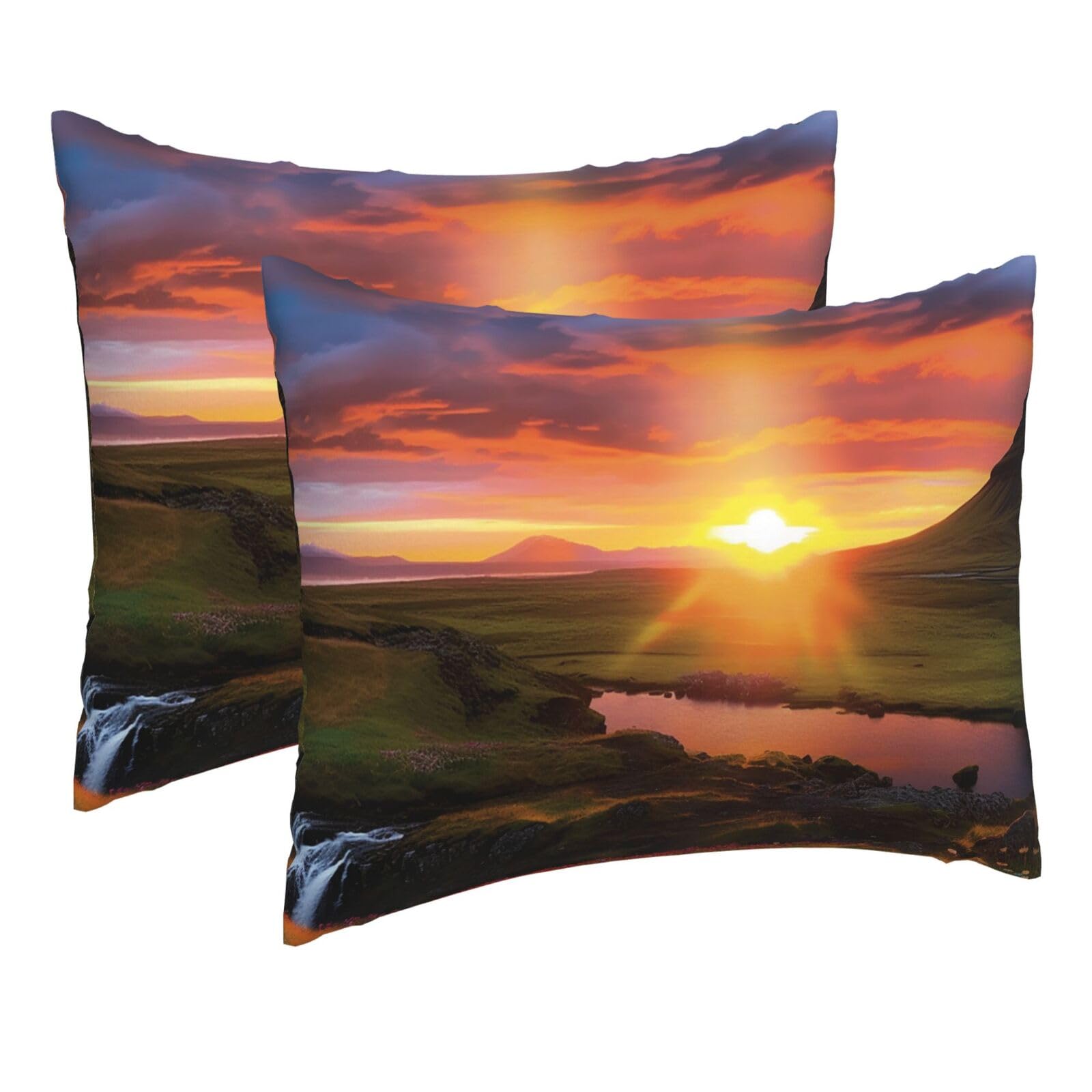2 Pack Pillow Cases with Hidden Zipper, Soft Breathable Pillow Covers for Hair and Skin, Iceland Sunset Pillowcases 16"x20" Bed Pillow Protectors Cover for Sleeping Gifts