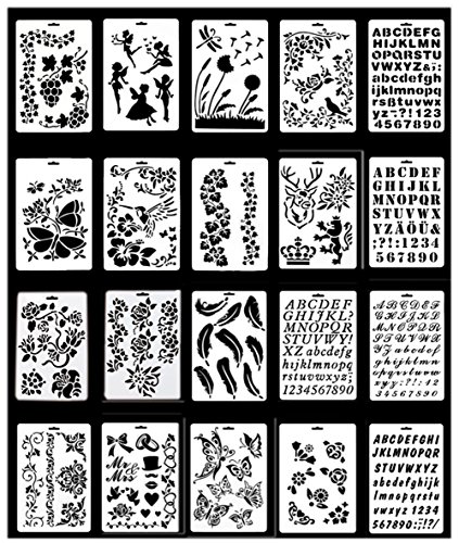 20 Stück Bullet Journal Schablonen, Kunststoff Vorlagen DIY Malerei Zeichenschablonen für Notebook/Tagebuch/Scrapbook/Craft Projekte, Pädagogische Kunst-Werkzeug für Kinder, 10.8x7.5 Zoll Cover