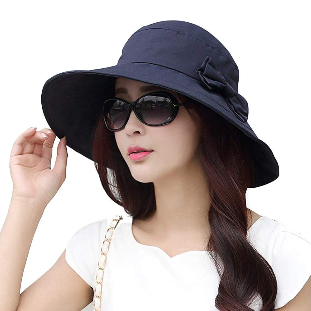 Seau pour femme d'été Chapeau de soleil pliable Plage Casquette UPF50 + à large bord pliable pour femme