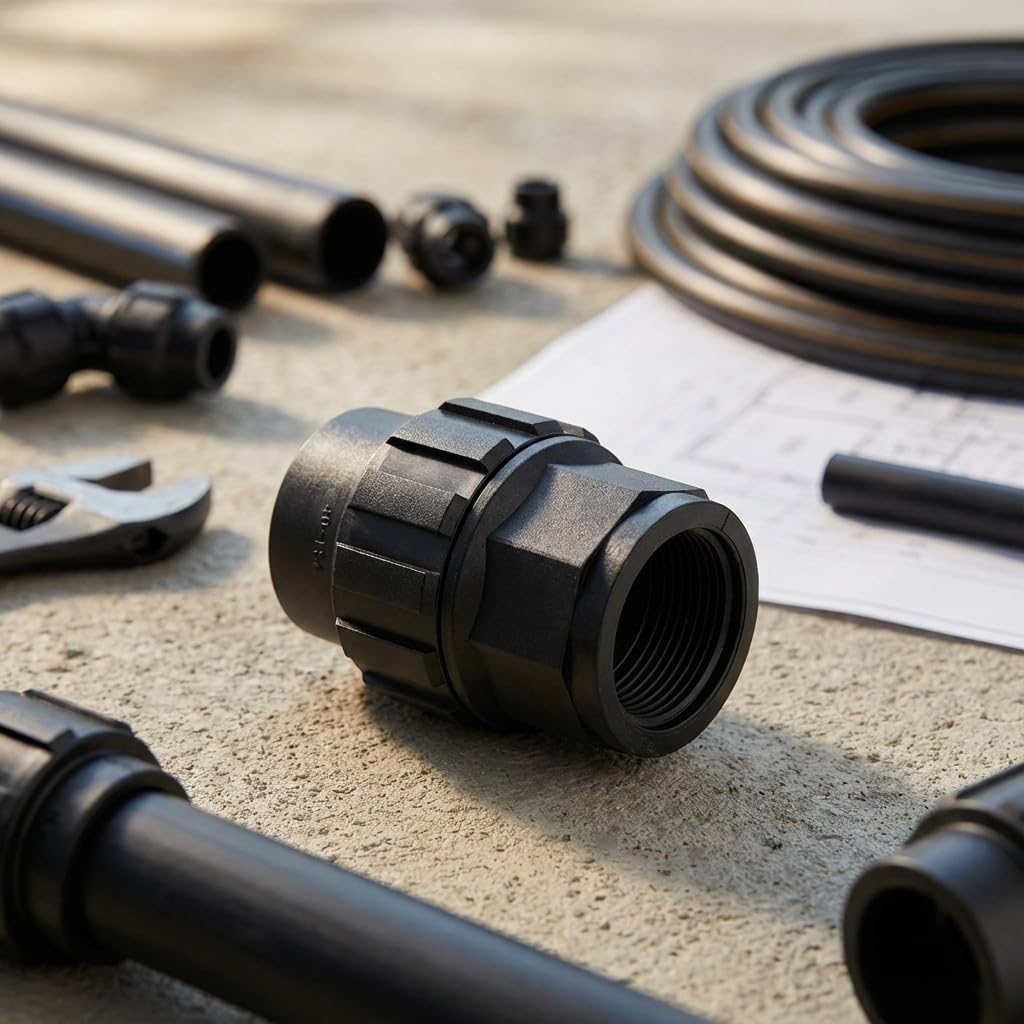 Suinga Pack 4 Enlace Hembra Polietileno 75mm x 2 1/2'' para Tuberia de polietileno 75 mm | Enlace rosca Hembra 75 Aenor | Conector riego, negro