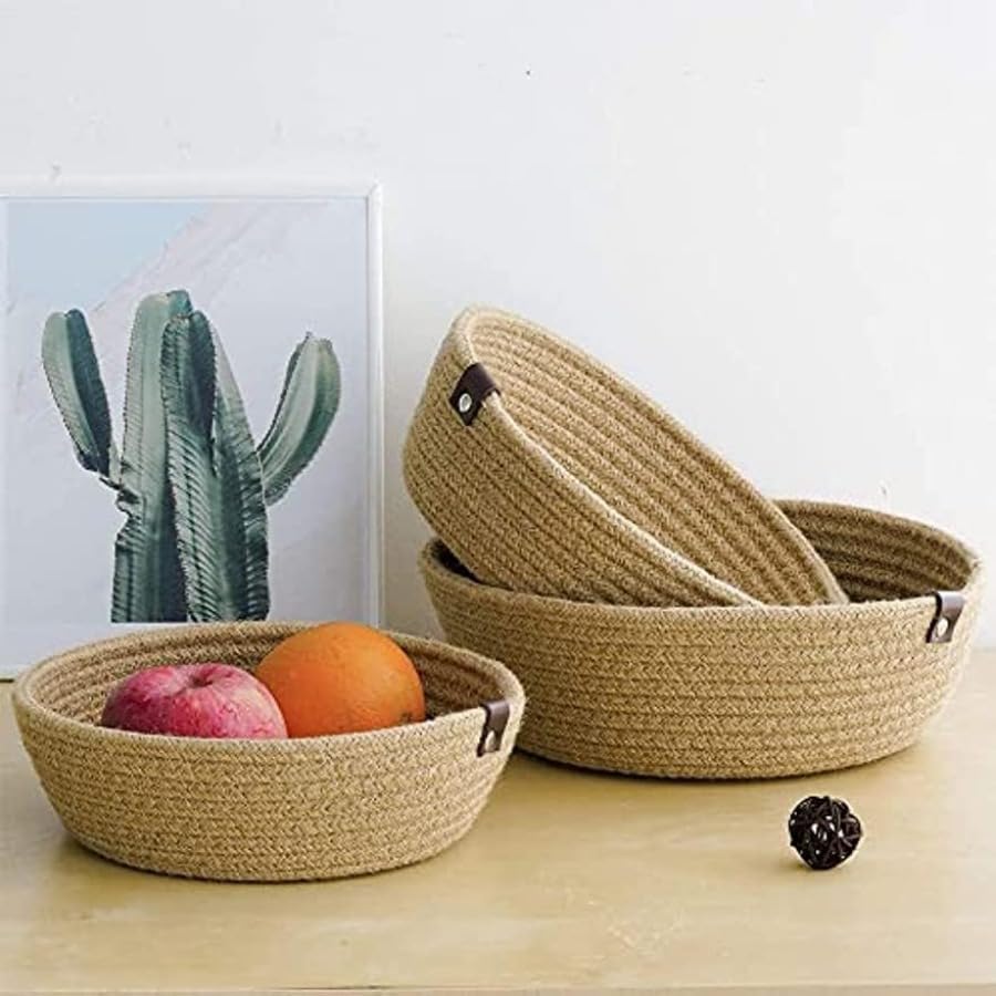 Panier de rangement en corde de coton et boucles en cuir de qualité supérieure