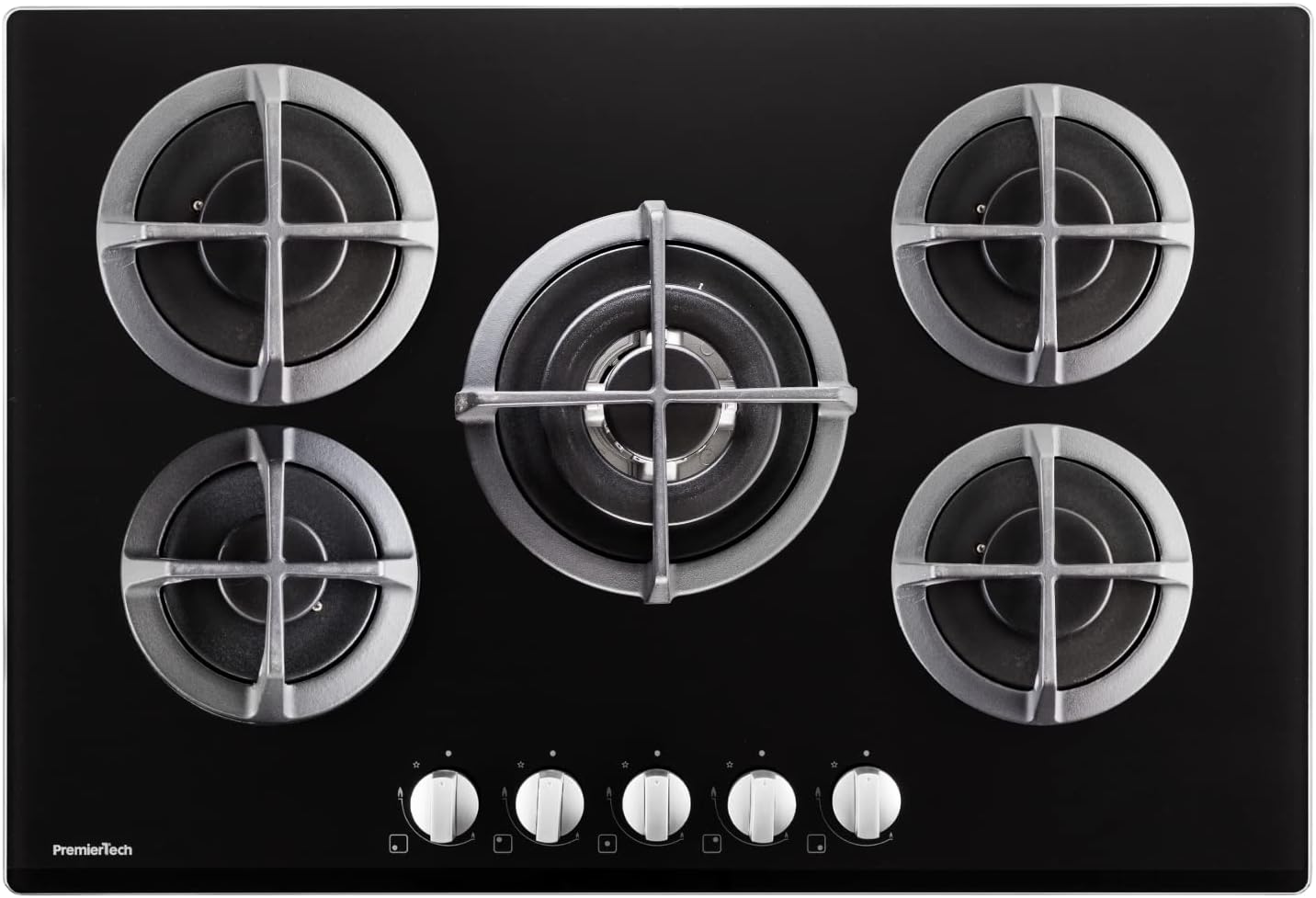PremierTech Piano cottura a gas 5 fuochi 75 cm Vetro Nero PC5G75V PremierTech Piano cottura a gas 5 fuochi 75 cm Vetro Nero PC5G75V