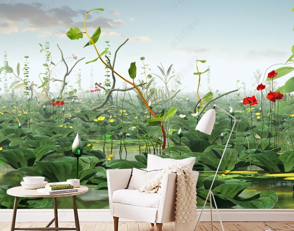 Papier peint intissé haut de gamme grand format paysage de lotus pour décoration murale chic