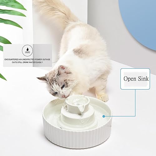 Miniatura 4 de Fuente de agua de cerámica para gatos, dispensador de agua en torre de 2.1 L71.02 onzas, dispensador de agua para perros, fuente para gatos, bomba