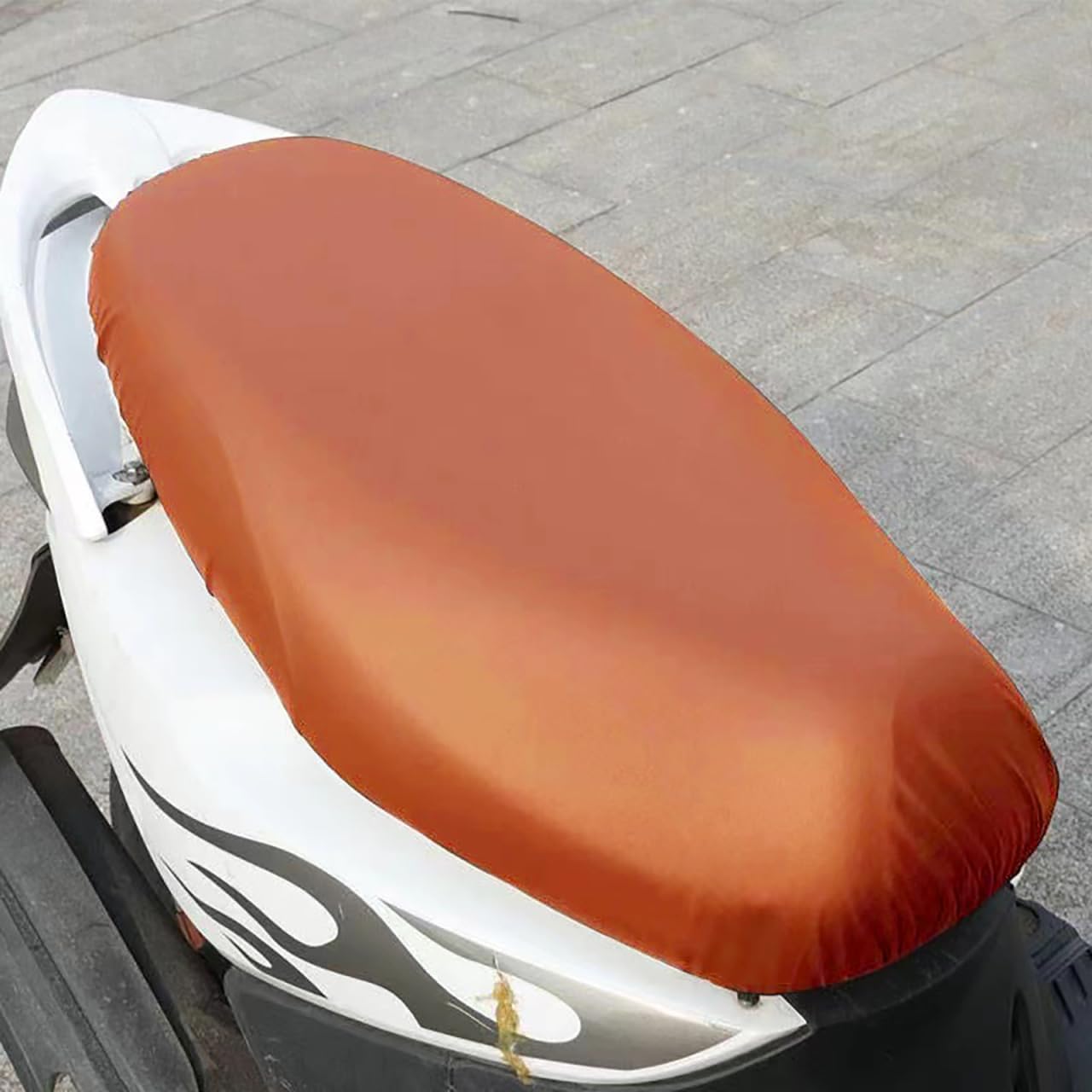 POPETPOP Waterproof Leather Motorcycle Seat Cover, Brown Elastic Heat-Resistant Motorbike Cushion Protector for Electric Scooter, Universal Fit Motorcycle Accessories
