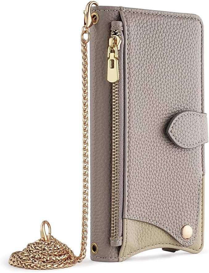 Cover Compatible with Oppo A55S 5G Lanyard Zipper Wallet【Card Slot】【Flip Stand】【Magnetic Clasp】【Phone Case】 Gray