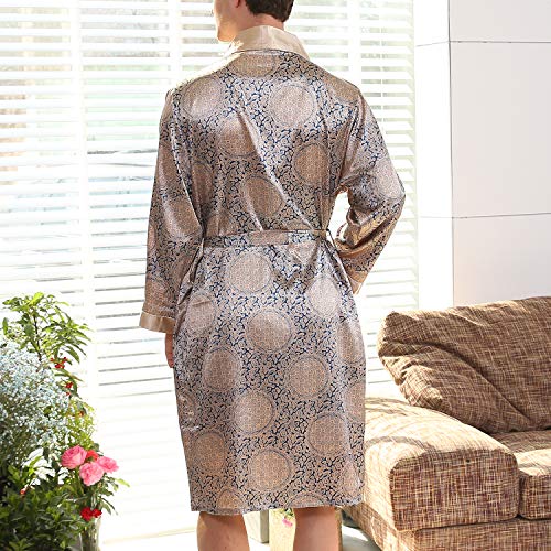 Lu's Chic Men's Satin Pajama Set Silk Robe Boxer Underwear Long Sleeves Pockets Loungewear Kit 7
