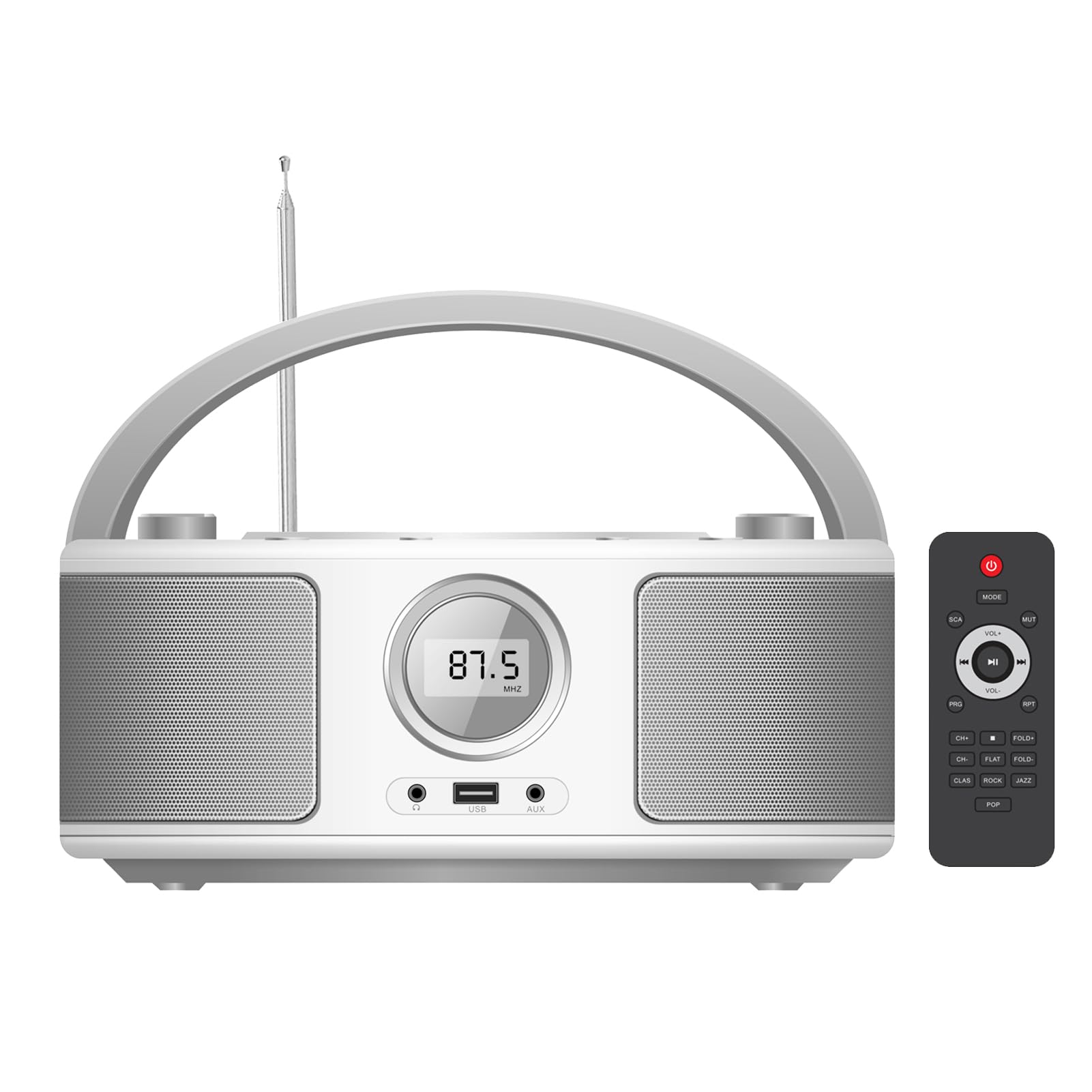 Portable CD Player Boombox with Bluetooth, Remote Control, FM Radio, USB MP3 Playback, CD-R/CD-RW Compatible, Radio CD Player,AC/Battery Powered