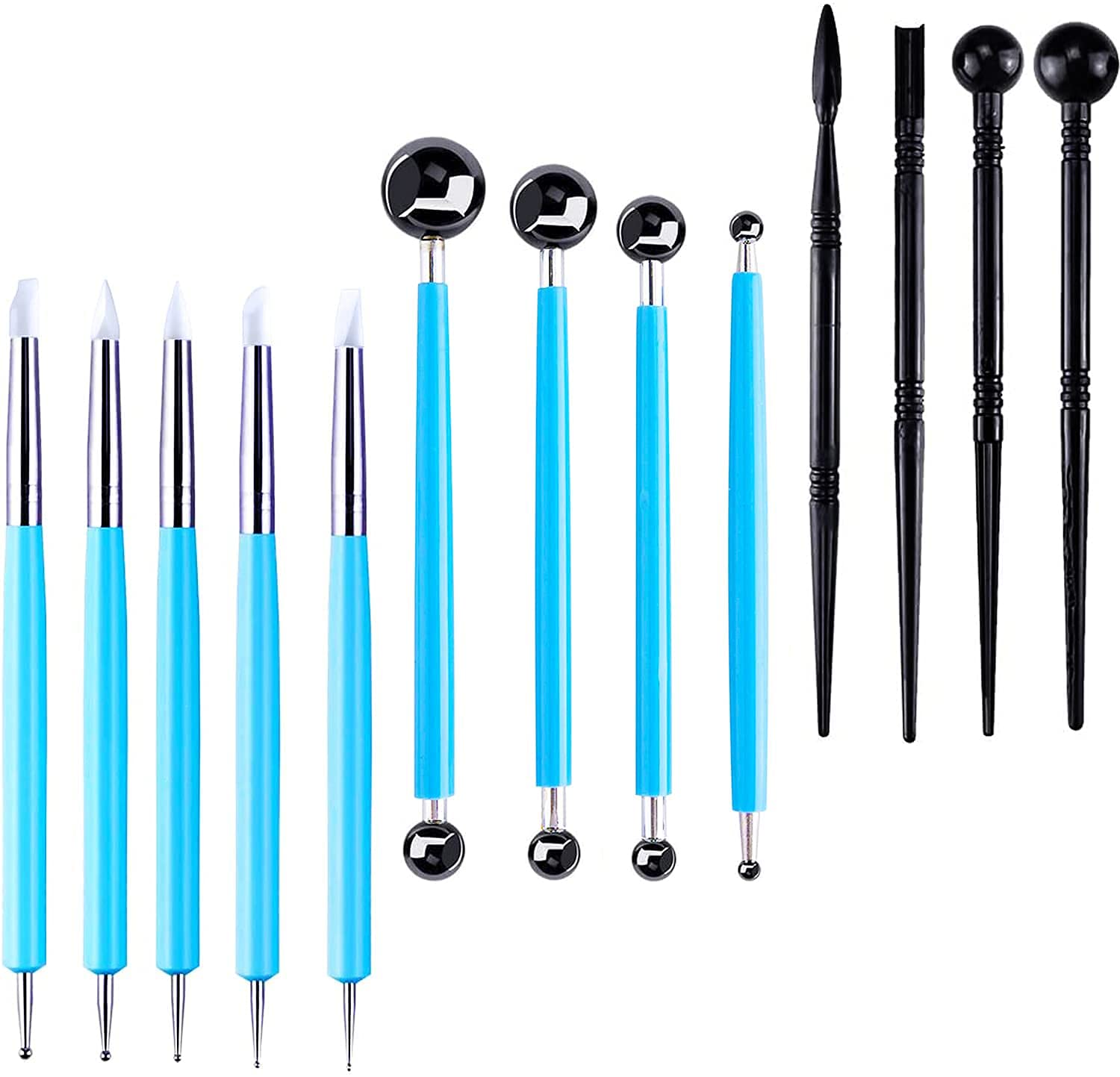 DELFINO 13 Pcs Polymer Clay Tools, Clay Sculpting Tools Kits, Dual-Ended Design Pottery Tools, Ball Stylus Dotting Tools, Ball Rod Stylus Modeling Tools for Clay, Pottery, Ceramics Artwork & Crafts