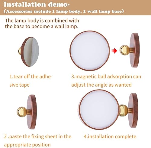 Miniatura 6 de LANDGOO Apliques de Pared de Madera Sapele Lámpara de Mesita de Noche Paquete de 2 - Luces Magnéticas Recargables Regulables 360 para Pasillo y