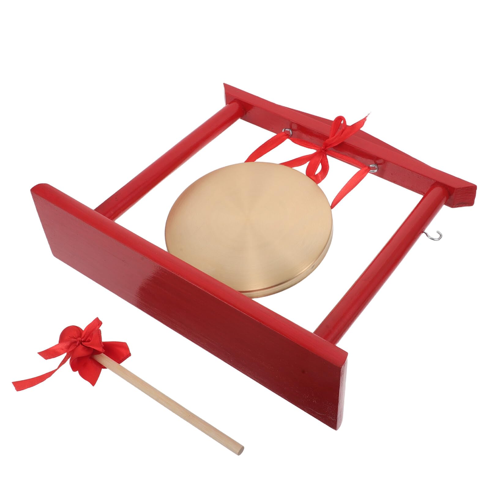 Gong Colgante de Latón con Mazo y Soporte de Madera Rojo