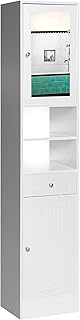 Sponsored Ad – White Bathroom Cabinet with Mirror, Door & Shelves, Tallboy Floor Free Standing Bathroom Storage Cupboard u...