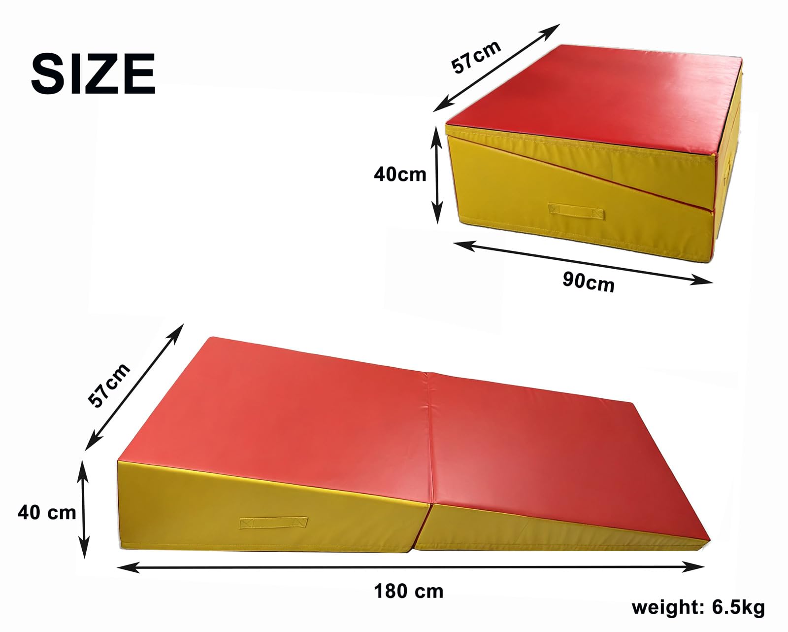 Pieghevole Materassino Ginnastica Inclinato, Tappetino Inclinato A Forma di Cuneo con Maniglia PVC Antiscivolo Tappetino Ginnastica per Allenamenti ACasa Aerobica Fitness 180x57x40cm
