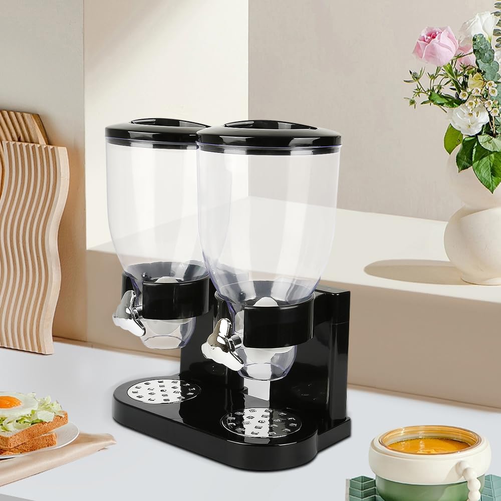 Distribuidores de cereales – Dispenser de caramelo, Muesli, Cornflakes, adecuado para cereales de desayuno, sin BPA, cornflakes dispensador para frutas secas – 35 x 34,5 x 20 cm – Negro – 2 piezas