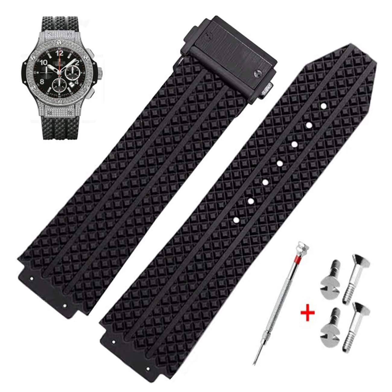 KAMIU19mm 21mm 25mm Rubber Watch Strap with Replacement Band Tool for Hublot Big Bang