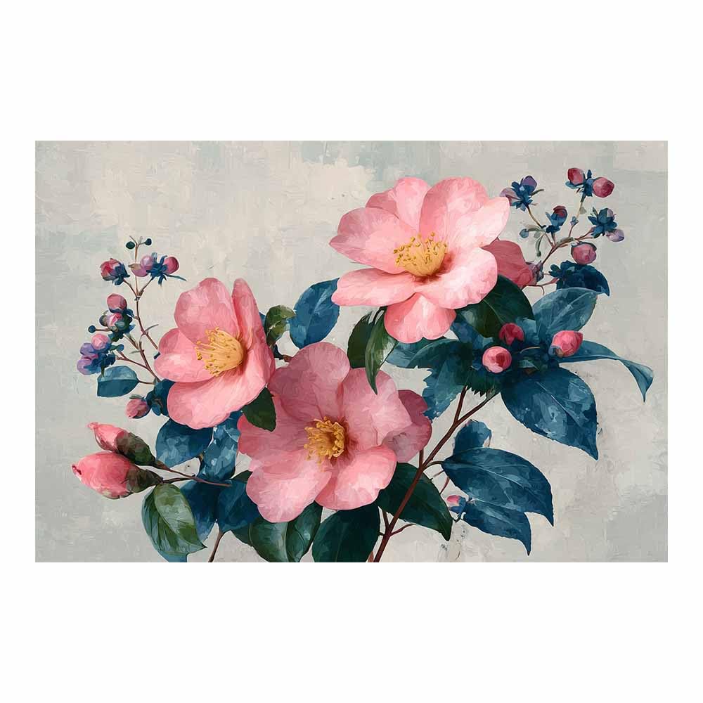 Xeniou Multicolor Flower Canvas Wall Art Vintage Pink Camellia Print Canvas Wall Art, For Living Room Bedroom Home Wall Decoration(Multicolor)-80X120cm Unframed
