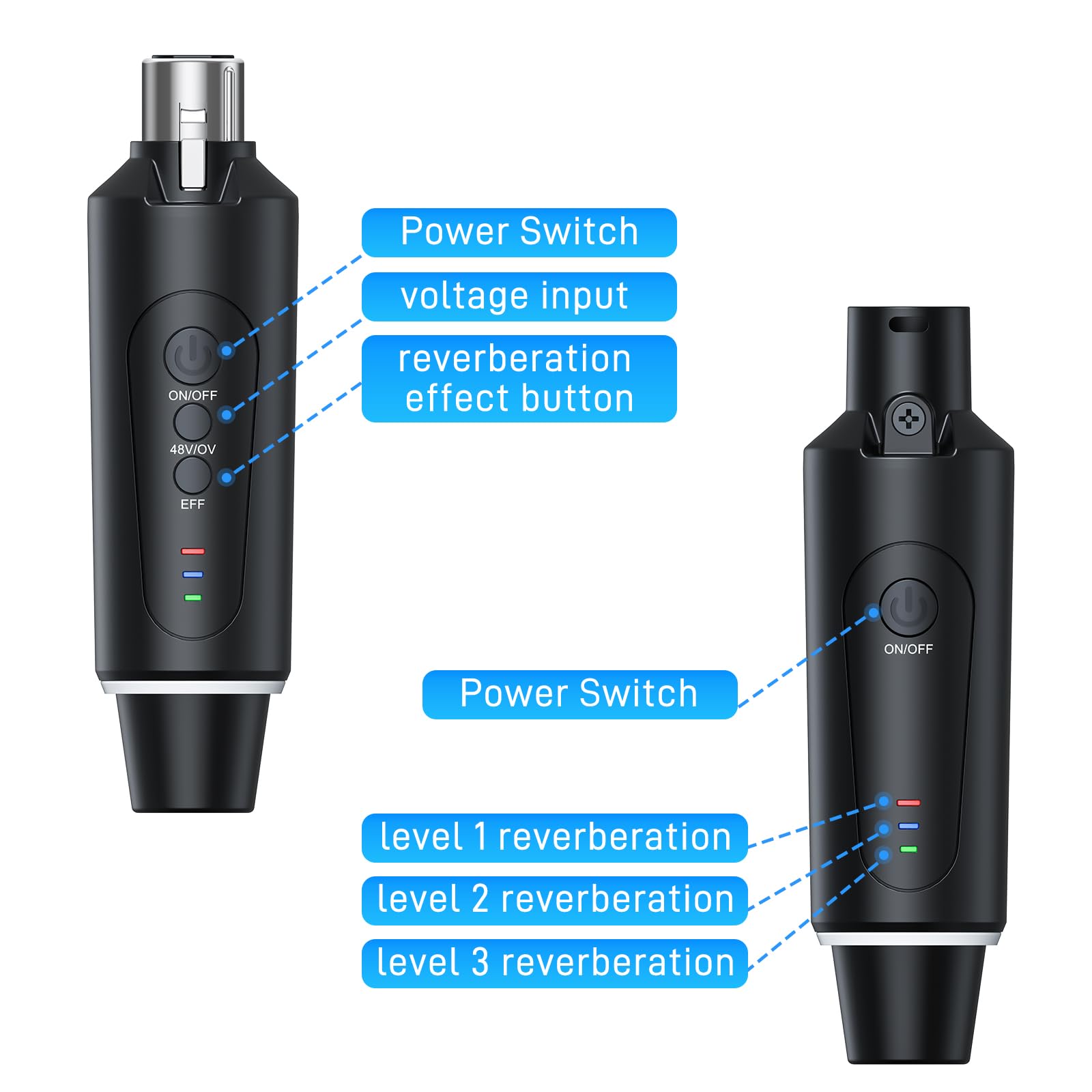Microphone sans fil XLR 2,4 GHz émetteur récepteur 1 à 1 pour microphone dynamique et à condensateur 50-100 m