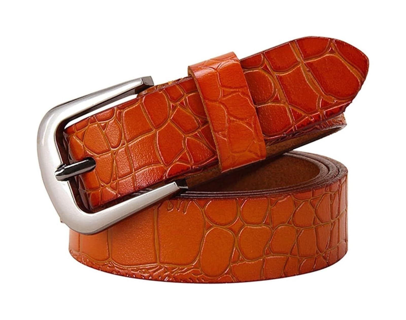 dfEDRd Ladies Waist Belt, 90-115cm Genuine Leather Women Belts Pin Buckle Second Layer Cowhide Crocodile Pattern Woman Waistband(Orange,90)