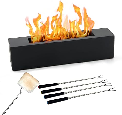 BRIAN & DANY Hoguera de mesa, hoguera de mesa de hormigón para interiores y exteriores, chimenea de mesa rectangular grande de etanol, color negro