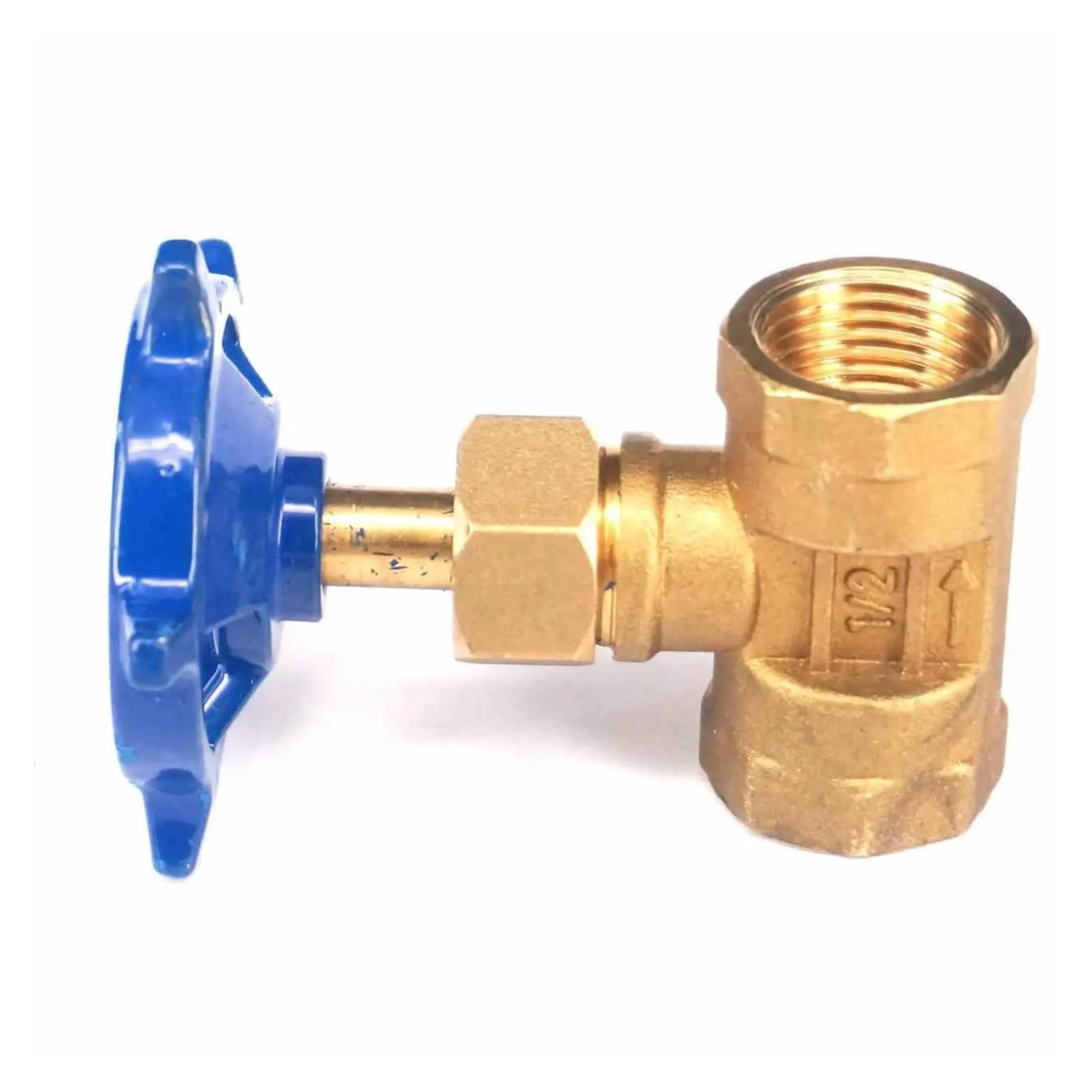 AARTERZZA 1PC 3/8" BSP Female Thread Equal Straight Brass Needle Valve Blue Handle