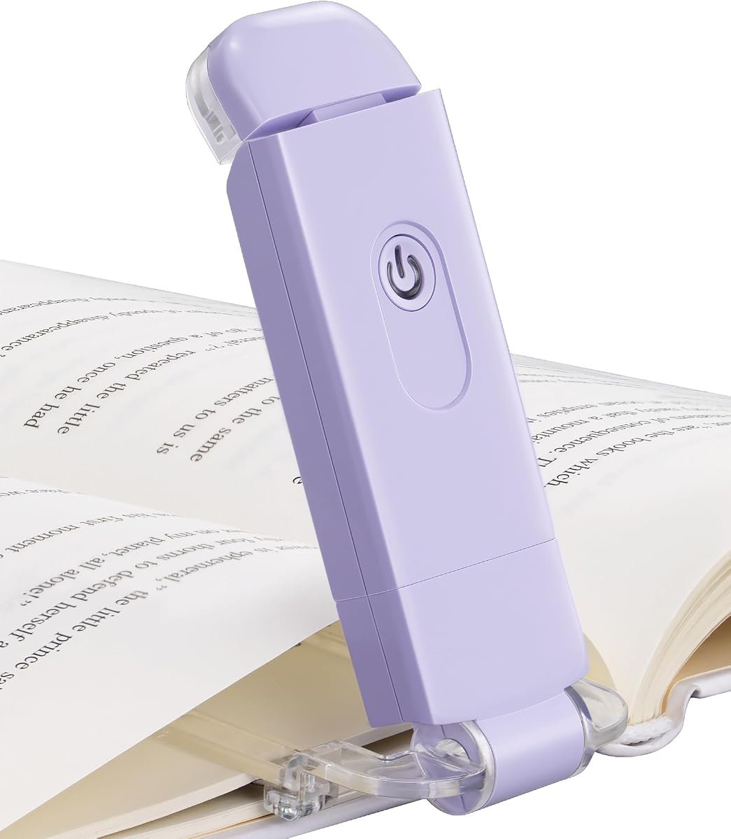 DEWENWILS USB Rechargeable Book Reading Light, LED Clip on Booklight Purple | 4 Brightness Adjustable, Amber & Warm White Glow, Flexible Lighting Angle, Compact & Lightweight for Bookworms, Kids