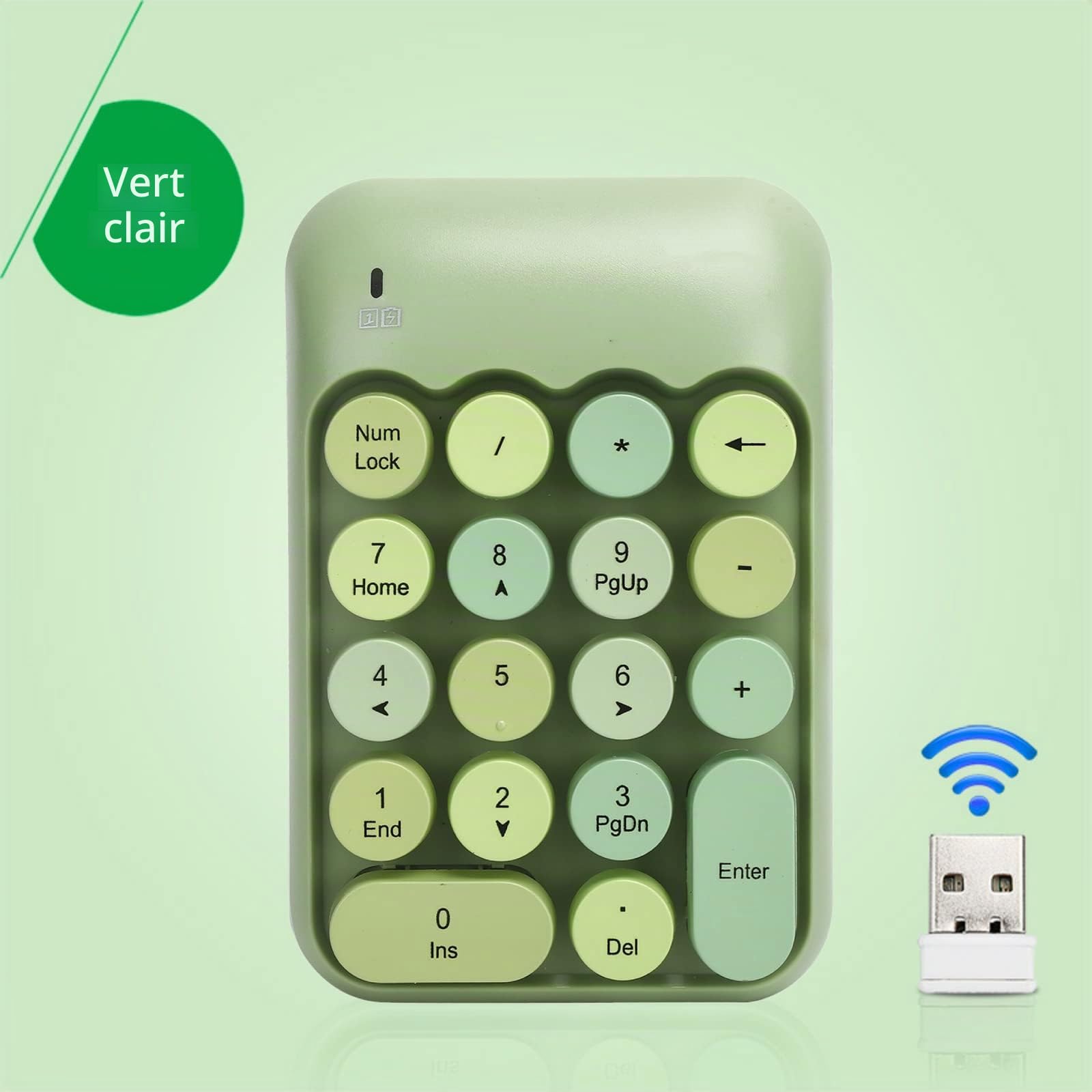 Pavé Numérique Mécanique, Pavé Numérique sans Fil 2.4G à 18 Touches, Clavier Numérique Rétro Mignon de Couleur Mélangée, pour PC, Ordinateur Portable, Ordinateur Portable, Etc.(Vert)