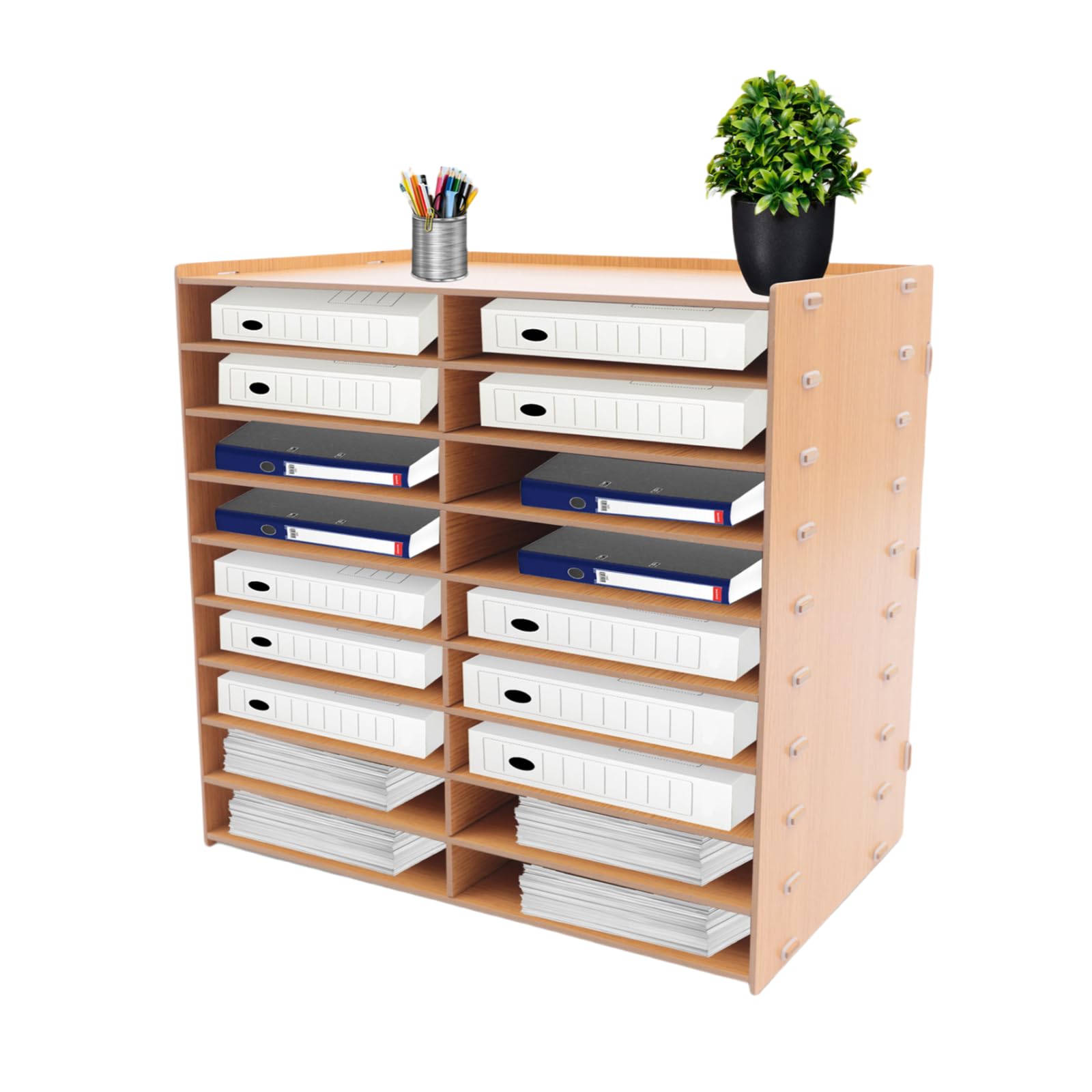 Fifizoo 9-Tier Paper Mail Tray Sorter Office Desktop File Literature Organiser, 18 Compartment Desktop File Holder for Home, Office, School, Student Mailbox for Classroom (Golden Oak)