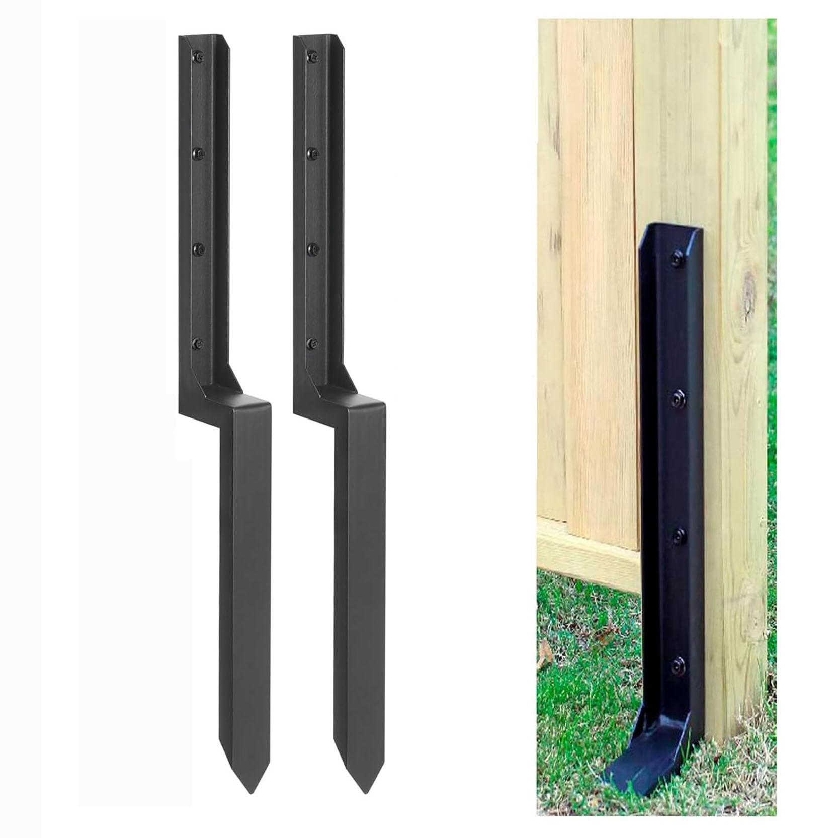 LQSYBHD Fence Post Repair Heavy Duty Fence Post Kit Anchor Ground Stakes Heavy Duty Fence Post Repair Kit Post Anchor for Repairing Tilted Broken Wood Support(Size:2pcs)