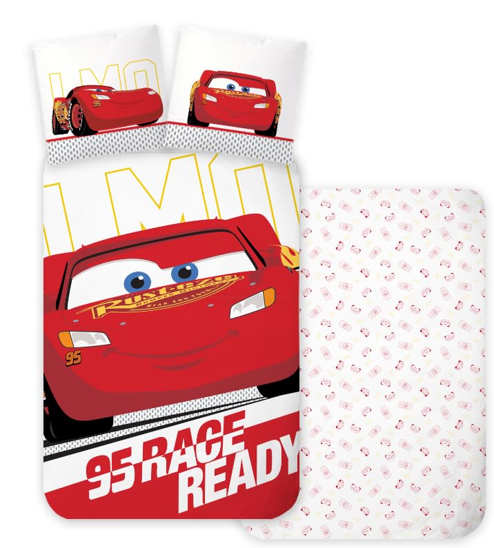 Disney Cars McQueen Kinderbett Bettwäsche-Set | Bettbezug 100x140 cm & Kissenbezug 40x45 cm, 100% Baumwolle | Flash McQueen Wendebettwäsche Set für...