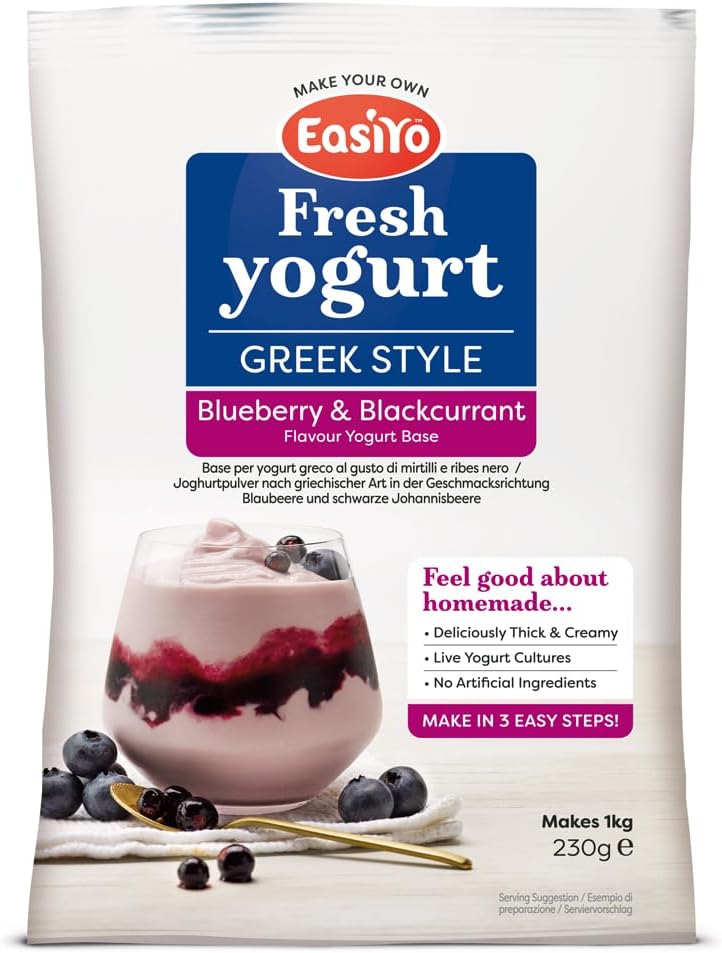Greek Style Blueberry & Blackcurrant Flavoured Yogurt Mix Sachet 230g For Use With EasiYo Yogurt Makers