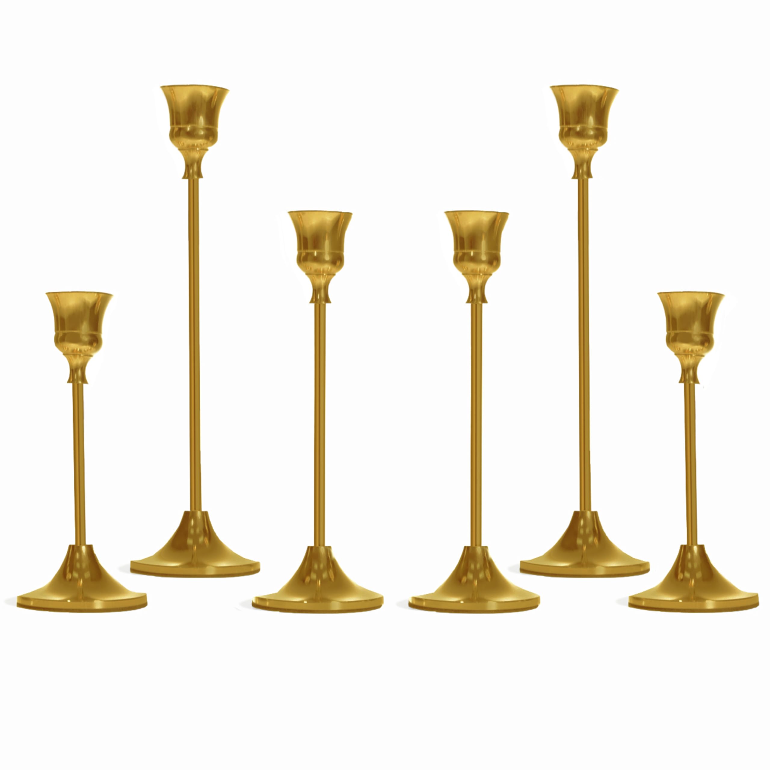 Brass Gold Candlestick Holders Set of 6, Candle Stick Taper Candle Holder, Vintage Decorative Metal Candle Holders Centerpieces for Table Mantel Festive Decorations Gifts