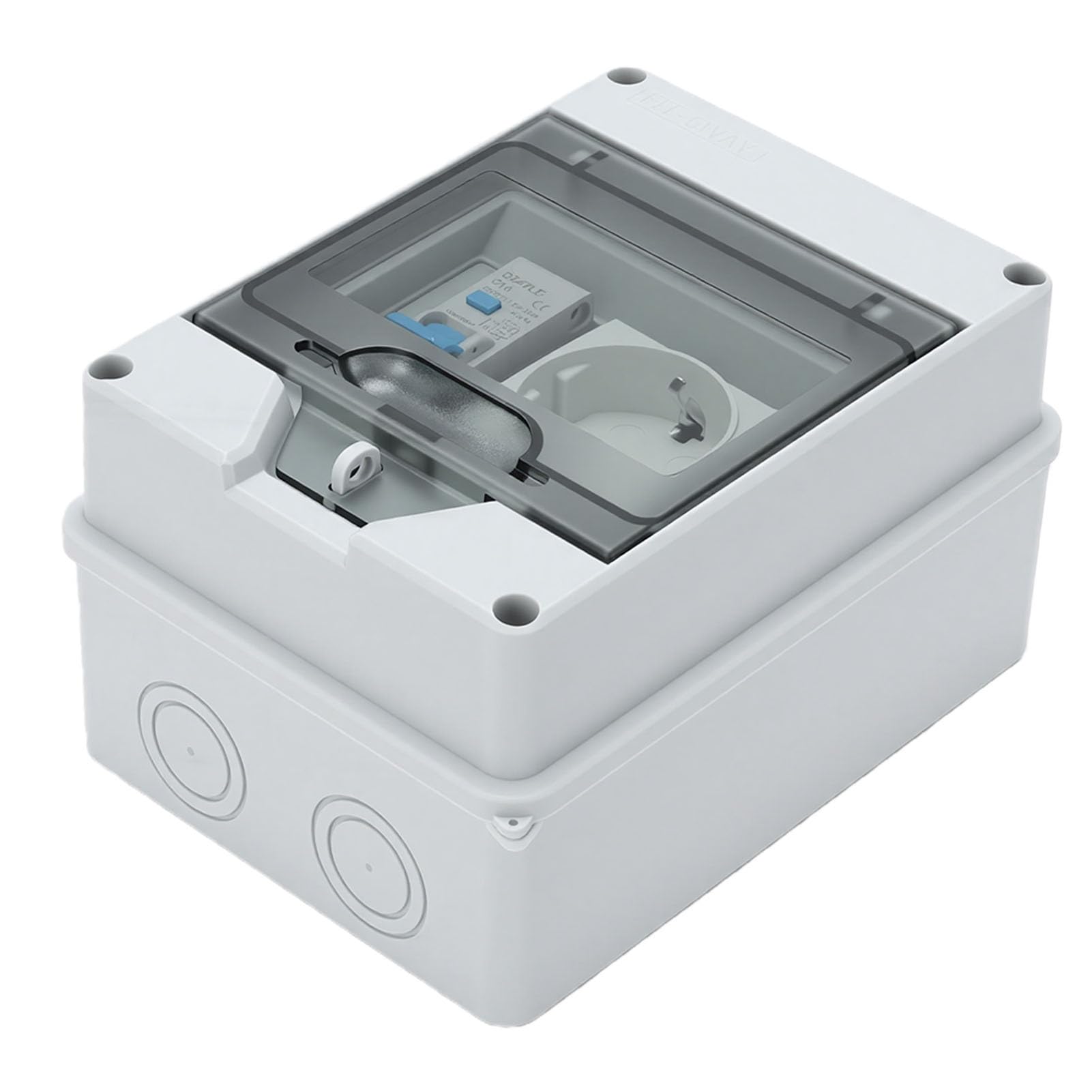 Eujgoov Caja de Distribución de Energía de Pared Montada en Superficie, 16A 1P+N Toma de Disyuntor IP65 Caja a Prueba de Agua, con Cubierta Transparente para Uso en Exteriores Sótanos