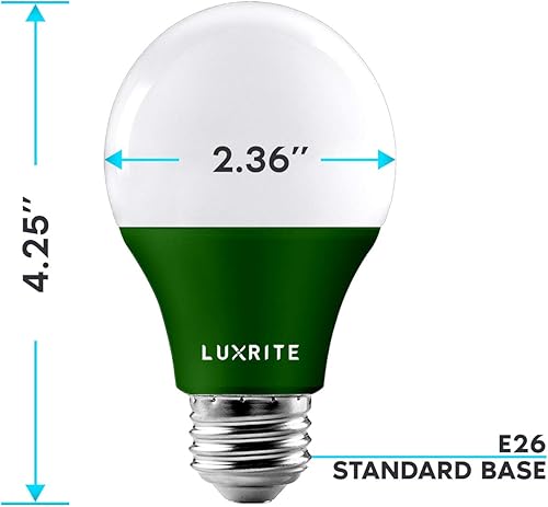 Miniatura 4 de LUXRITE Bombilla LED verde A19, equivalente a 60 W, no regulable, certificación UL, base estándar E26, interior y exterior, porche, Navidad,