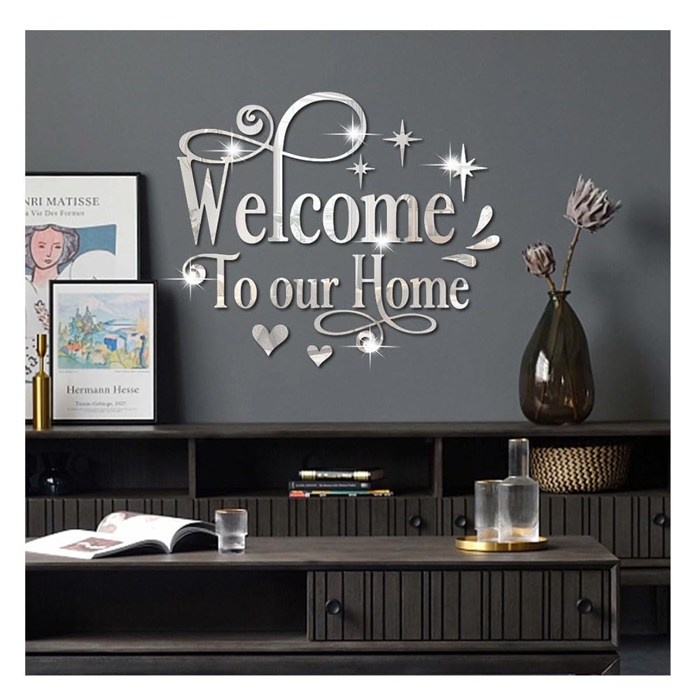 Argento Welcome To Our Home Giardino/Garage Insegna Placca