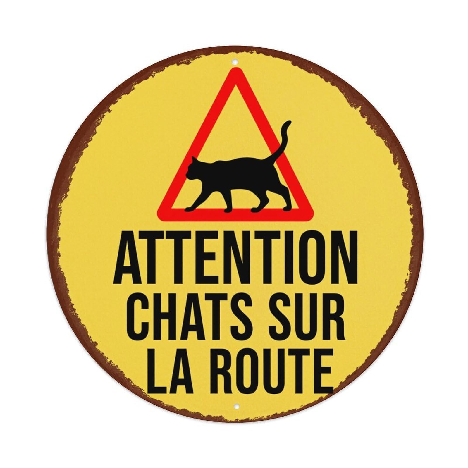 Attention Cats On The Road Round Tin Sign Vintage Style Metal Sign Home Bar Garden Wall Plaque Decor Metal Poster 8x8 Inch