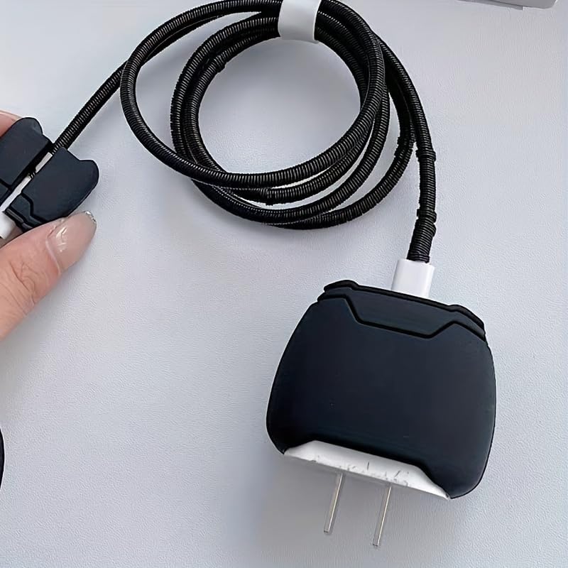 Image of Cable Protector with 3D Cute Pattern for iPhone Charger only18W & 20W | Data Line Wire Saver Charger Protective Cable Full Protection Set of-1 (Black X-Boxx)