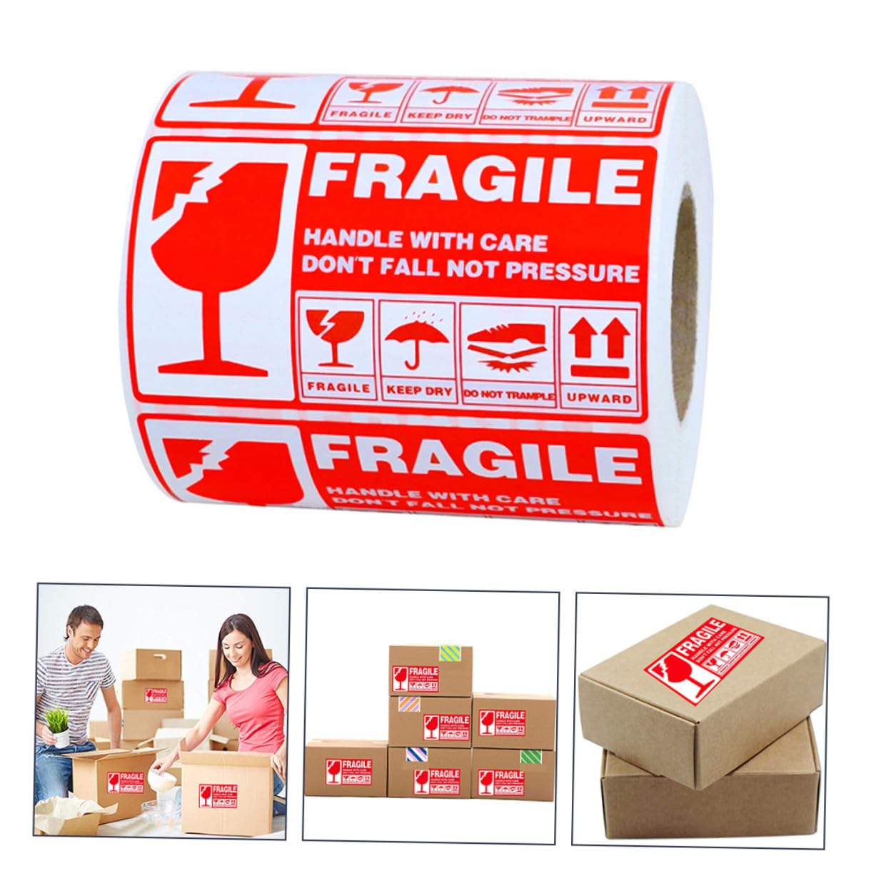 SHINEOFI 900 Pièces Autocollants Fragile, 13x7cm étiquettes d'avertissement Fragile Avec Inscription En Anglais, Taille Autocollant rouge