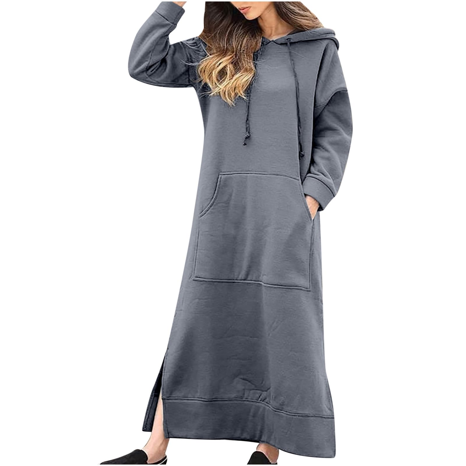 Vifucz Womens Hoodies Lone Dresses Cuff Sleeve Loose Plus Size Thermal Fuzzy Fall Winter Dresses to Wear with Leggings 2023
