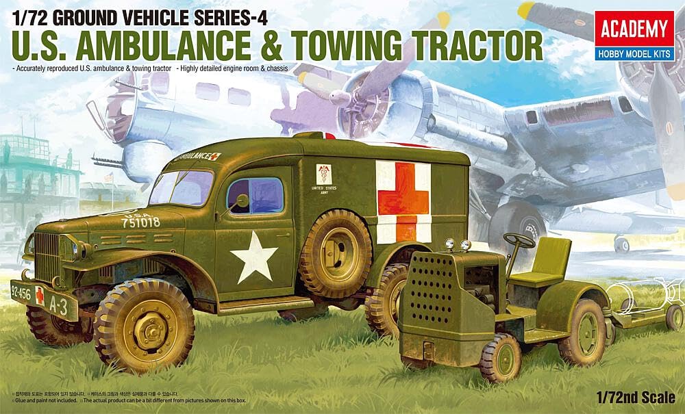 ACADEMY HOBBY MODEL KITS 1/72 WWII U.S. Ambulance & Towing Tractor