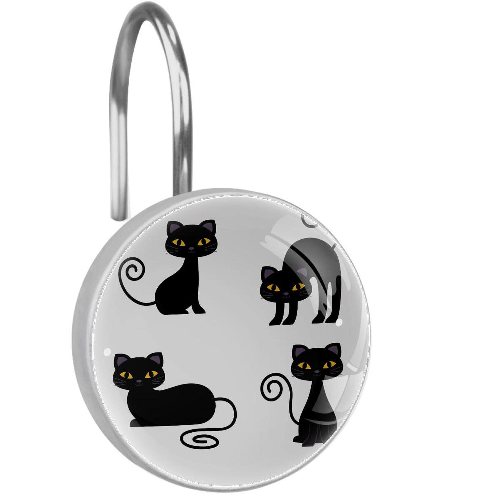 Crochets pour rideau de douche chat noir en acier inoxydable lot de 12 anti-rouille