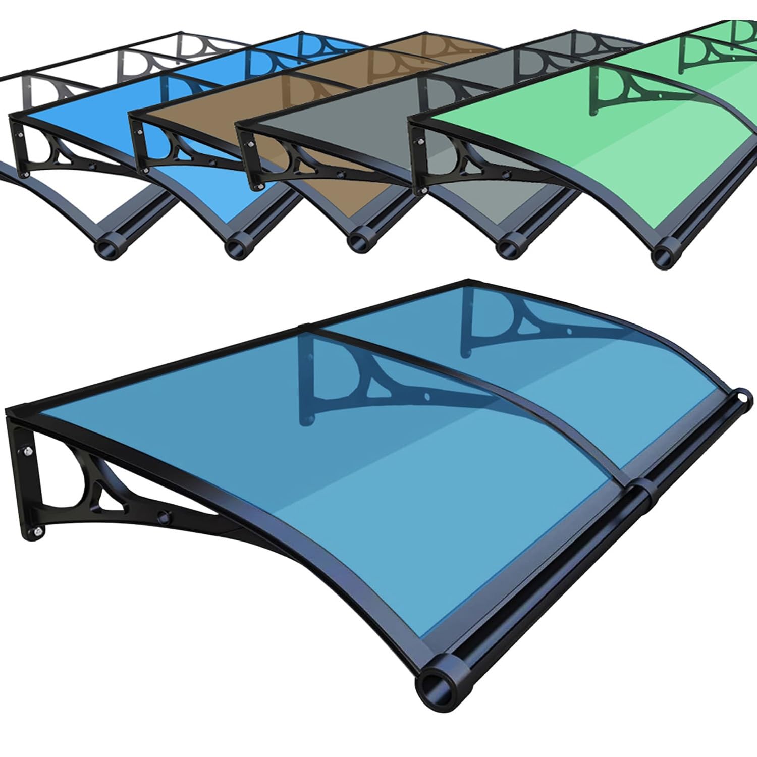 GJMSSMY Outdoor Door Canopy, Entryway Awning 120x600cm, Polycarbonate Roof Shelter, Rain Protection for Garden, Patio & Entrance, Lake Blue Color Options