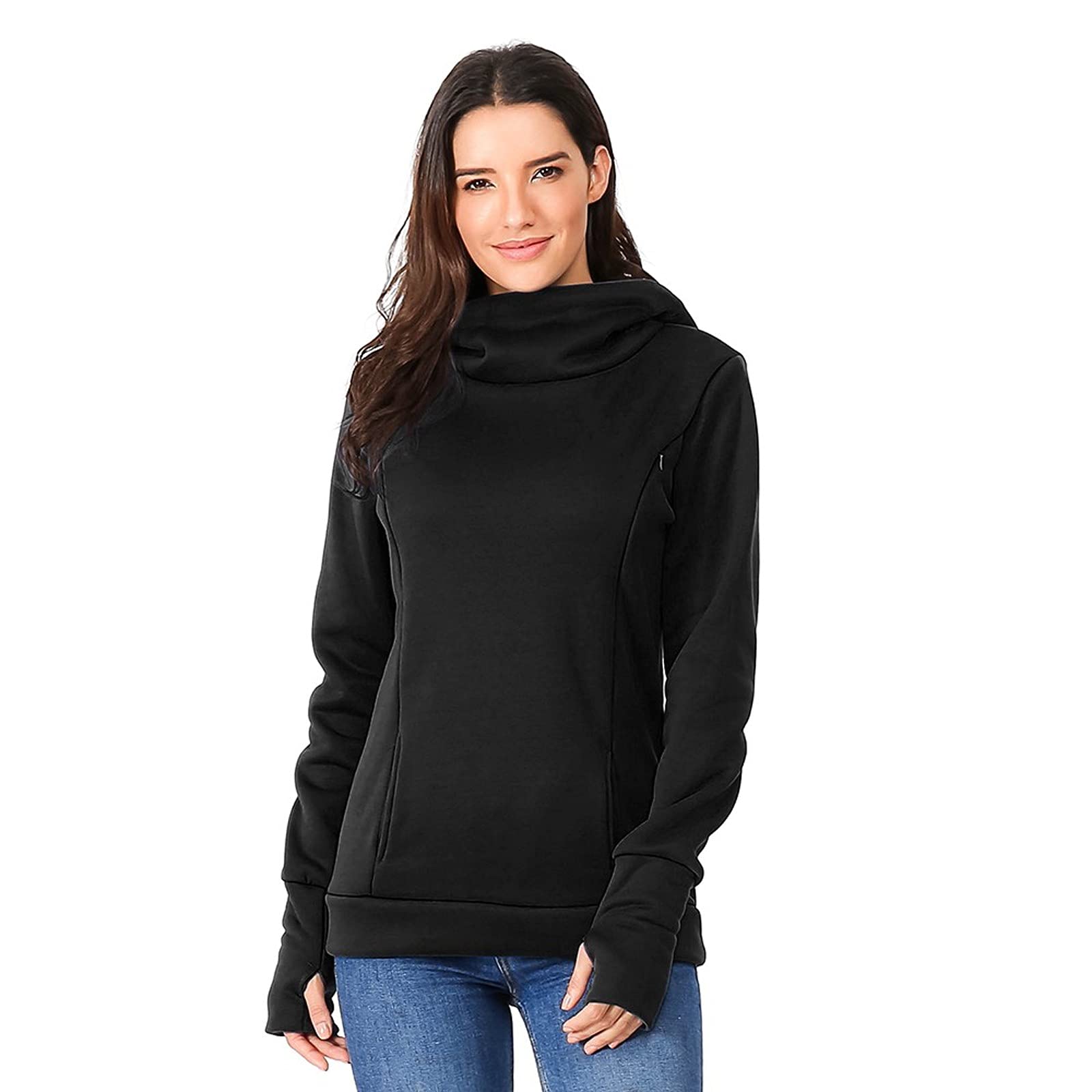 Generisch Umstands-Hoodie Damen Stillärmel Langarm Sweatshirt Kapuzenbluse zum Stillen Bequeme Schwangerschaftsmode